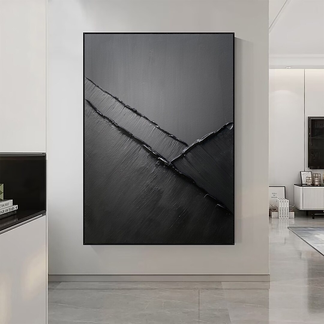 Black Wabi-sabi Wall Art Black 3D Abstract Painting Black 3D Textured ...