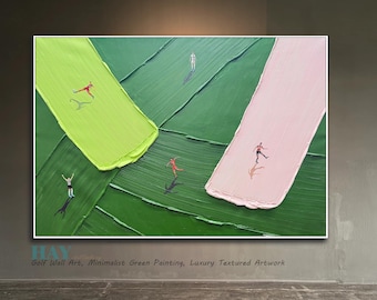 Schilderij voetbalimpasto, abstracte groene textuurcanvas, modern muurdecor