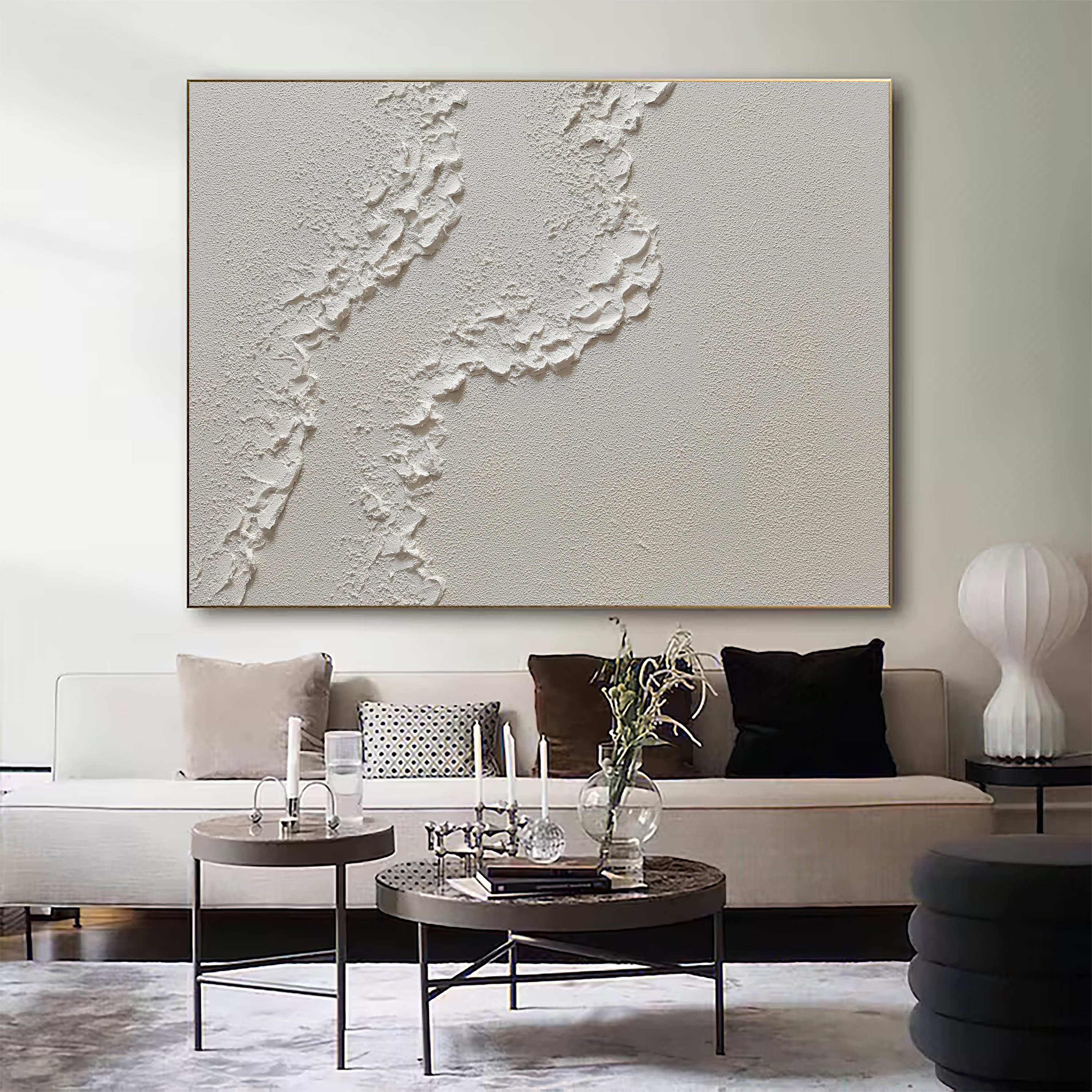 Large Beige Plaster Wall Art Beige Abstract Wave Painting Beige 3D ...