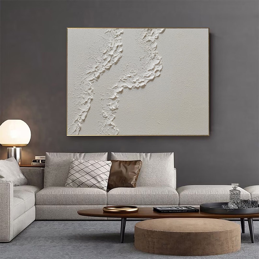 Large Beige Plaster Wall Art Beige Abstract Wave Painting Beige 3D ...