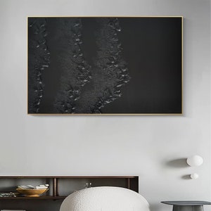 Large Black Plaster Wall Art Black Abstract Wave Painting Black 3D ...