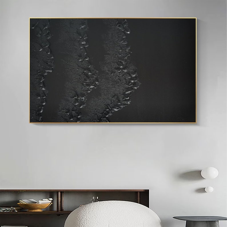 Large Black Plaster Wall Art Black Abstract Wave Painting Black 3D ...