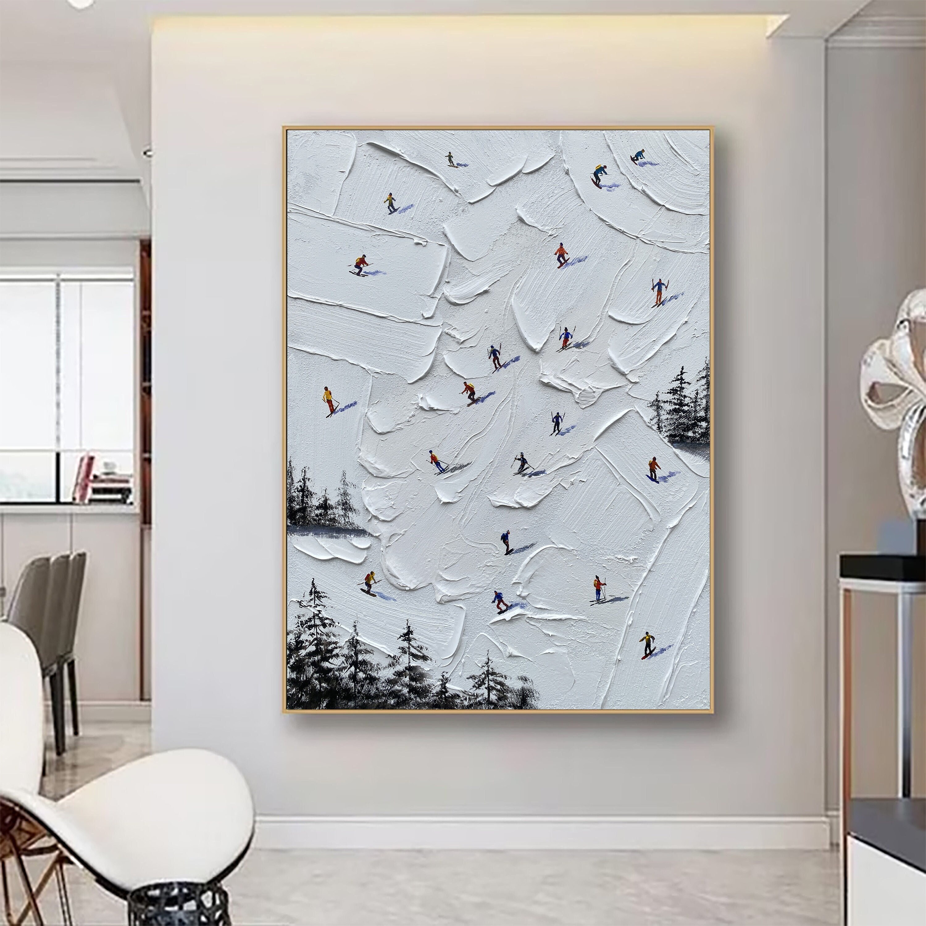 Original Ski Sport Painting on Canvas Winter Decor Texture Wall Art ...