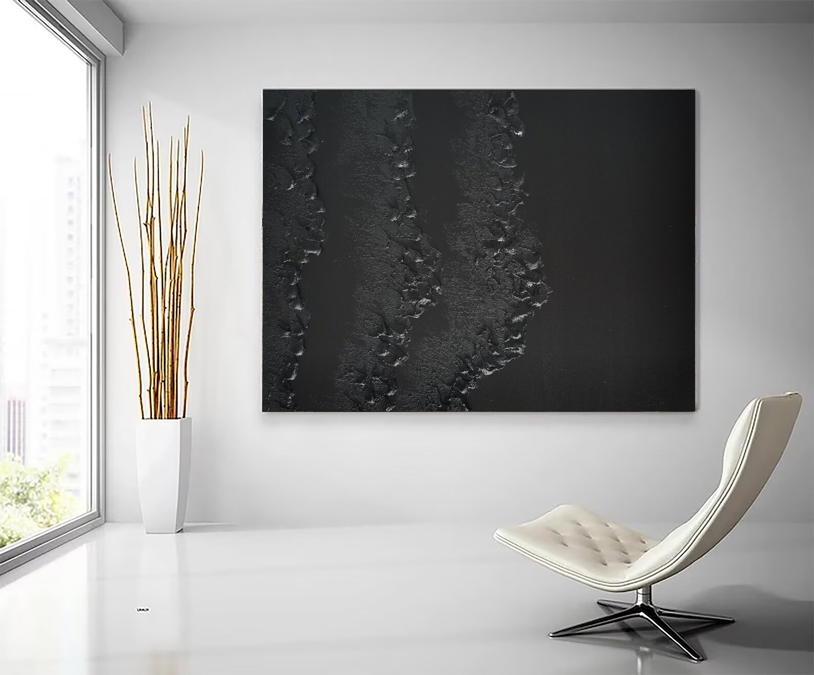 Large Black Plaster Wall Art Black Abstract Wave Painting Black 3D ...
