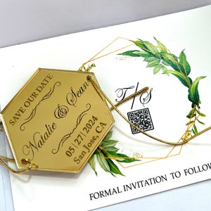 Plexiglas Gold - Silber Save The Date Magnete | Hochzeitseinladung ,Hochzeits-Magnet | Gold-Silber Spiegel Plexi Acryl | Quinceanera