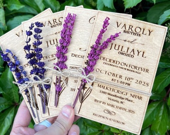 Birch Wood Wedding Invitation: Lavender Eucalyptus Rustic Design