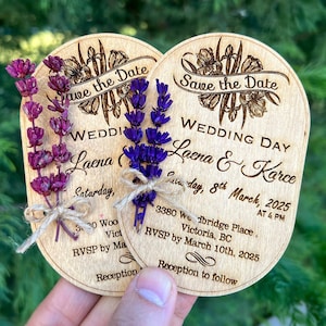Bloemen lavendel, paars-roze, sjabloon, feestartikelen voor gasten - % 100 berkenhouten kaarten, save the dates-magneten, quinceanera