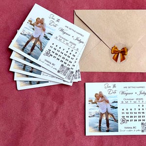 Bedankt QR-code gepersonaliseerde foto met save-the-datemagneet, |  Magneten huwelijksuitnodiging, kaart QR-code RSVP gratis stickers kraftenveloppen