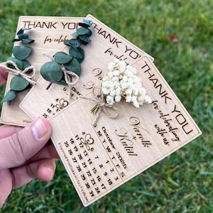 Dankeskarte, Blumenholz Eukalyptus Save the Date Magnete - Moderne Hochzeit, Gastgeschenke für Gäste, 100% Birkenholzkarten,