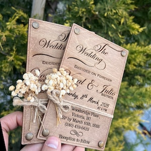 Uitnodiging Gypsophila Card - Eucalyptusbloem Trouwkaart - 100% berkenhout kaarten, envelop en stickers