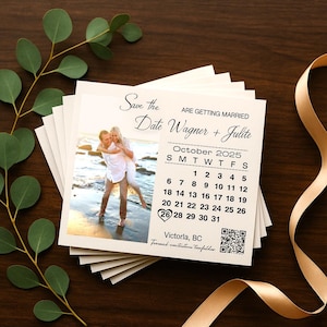 Photo Save the Date Magnet  QR Code | Wedding Magnet | Premium Photo Save the Dates Magnets - Free Kraft Envelopes