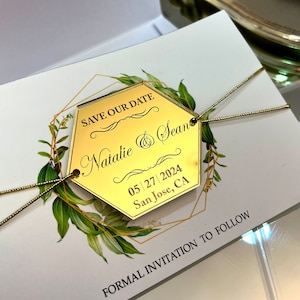 Personalized Gold - Silver Acrylic | Save the Date Magnet and Card Wedding Save the Dates Plexiglass Magnets | Wedding Boho Save the Date