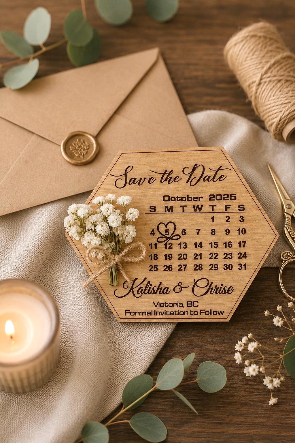 Wooden Floral Save the Date Magnet
