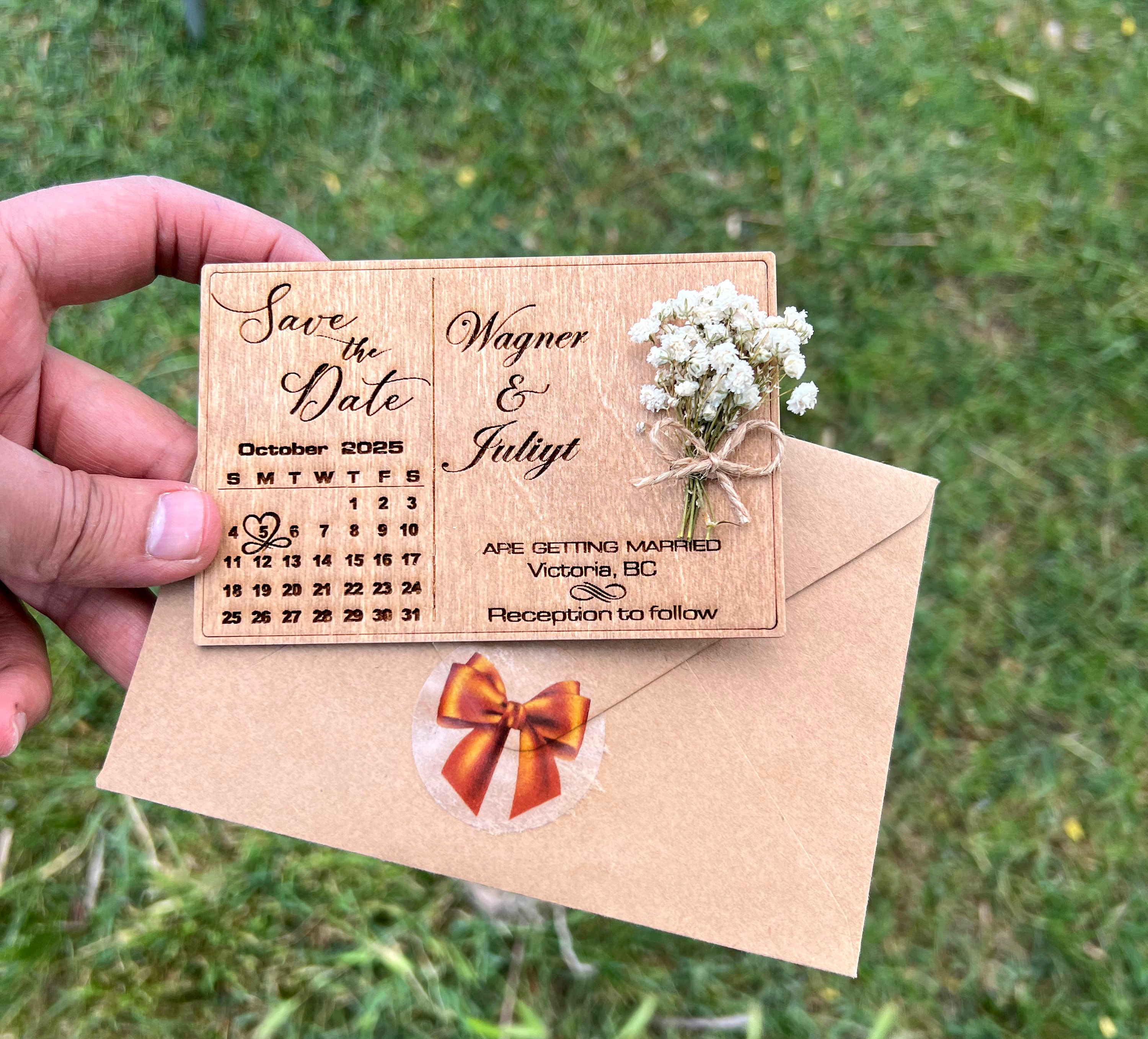 Floral Wooden Save The Date Magnet: Rustic Wedding Invitation