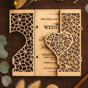 Hölzerne Hochzeitseinladungen: Rustikales Herz Design Personalisierte Hölzern | Einladungen Hochzeit | Einladung graviert | Laser graviert