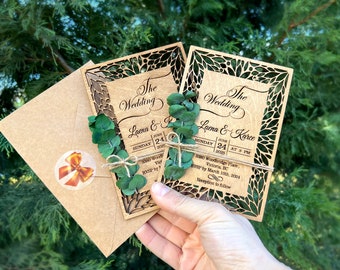 Birch Wooden Wedding Invitation: Floral Laser Cut Design