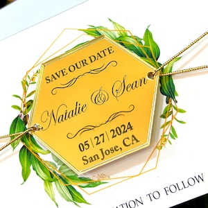 Personalized Gold - Silver Acrylic | Save the Date Magnet and Card Wedding Save the Dates Plexiglass Magnets | Wedding Boho Save the Date
