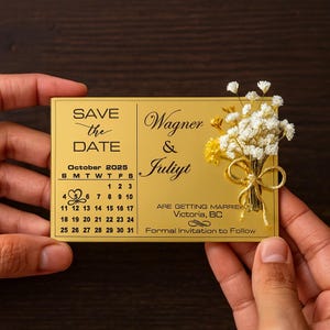 Floral Acrylic , Save the Date Magnet, Gold Plexiglass Wedding Invitation, Magnets