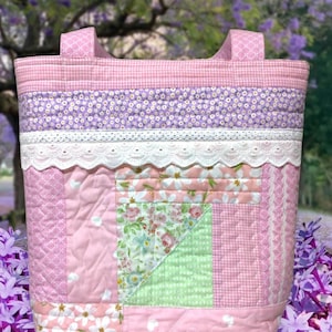 Tote Quilted Floral Tote Bag, Feminine Victorian Style Tote, Quilted Shoulder Bag, Pink Tote Bag, Shopping Bag, Pink Floral Purse,Girly Tote