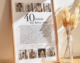 Poster personnalisé pour 40e anniversaire, 40 raisons pour lesquelles nous vous aimons, cadeau pour soeur, femme, mari ou belle-mère, cadeau bricolage imprimable, 40e anniversaire P51