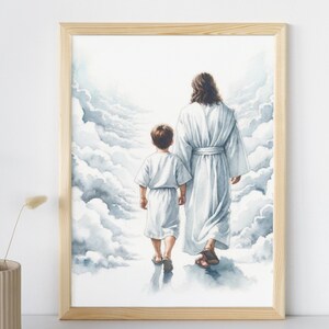 LDS Baptism Gift Boy, Jesus Walking with Boy Printable, LDS Home Decor Watercolor Spiritual Art, I Am A Child Of God, I Walk By Faith I25