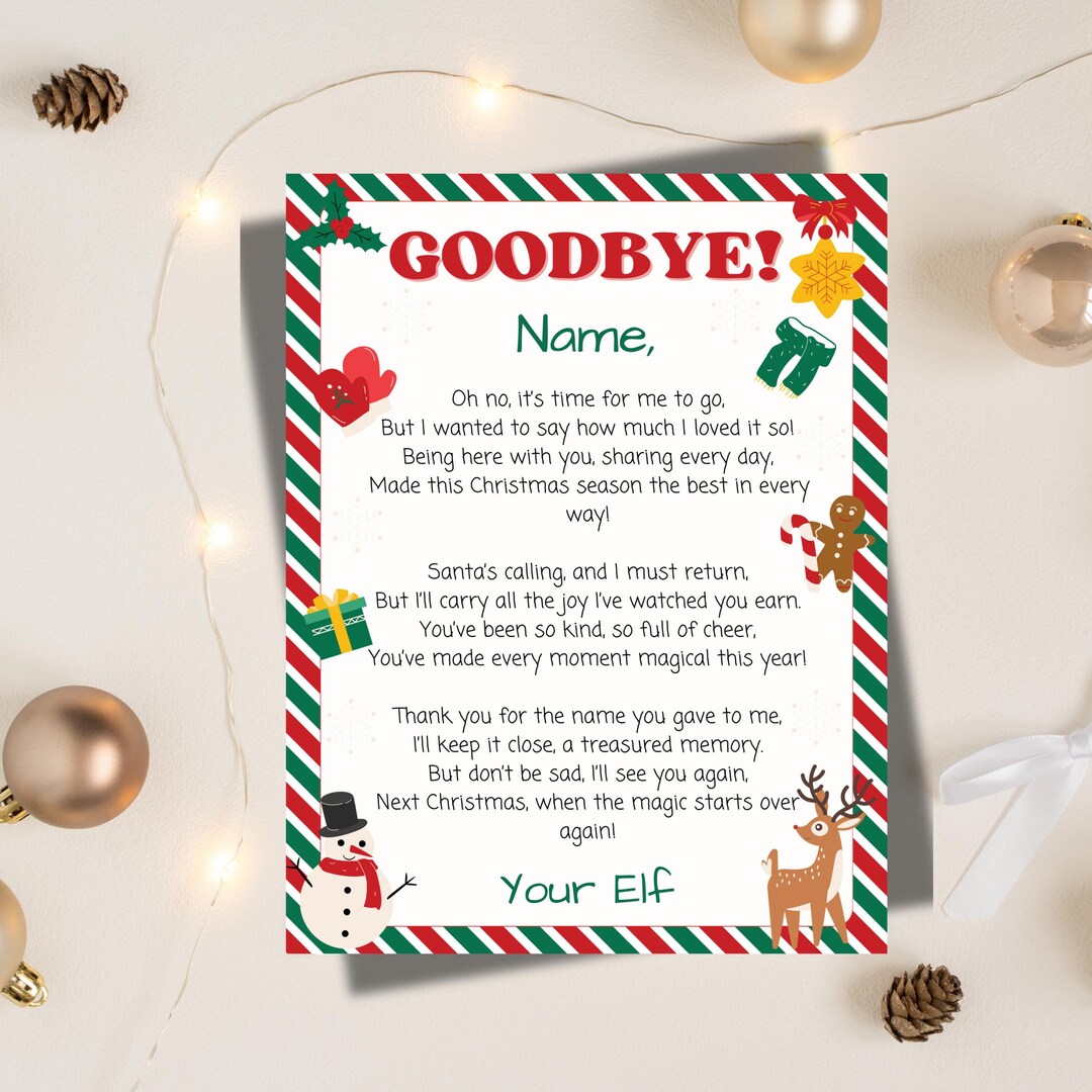 Editable Elf Departure Letter Poem, Elf Goodbye Letter, Christmas Elf ...