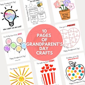 10 Bastelblätter zum Großelterntag für Kinder, druckbare Arbeitsblätter mit Anleitungen, Geschenkideen für Großeltern, Klassenzimmer- und Projekte für zu Hause HA24