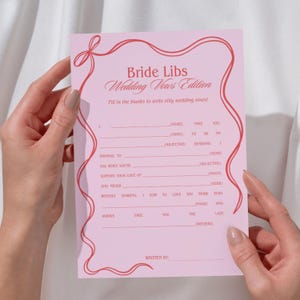 Braut Libs Hochzeit Gelübde - Druckbare Mad Libs Stil Spiel für Brautparty, Bachelorette Fill-in-the-Blank Karte Rosa wunderlich Kokette G02-7