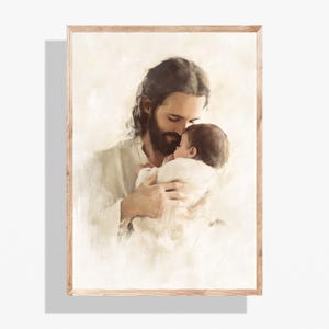 Christlicher Baby Verlust druckbare Kunst, Jesus hält Baby Wanddekor, geschlechtsneutraler Gedenkdruck, spiritueller Kind Verlust Geschenk LDS Wandkunst P300