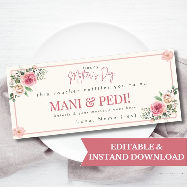 Mother's Day Manicure & Pedicure SPA Gift Certificate Template, Treat Yourself Gift Coupon Editable, Wellness Voucher Mom, Last Minute Gift