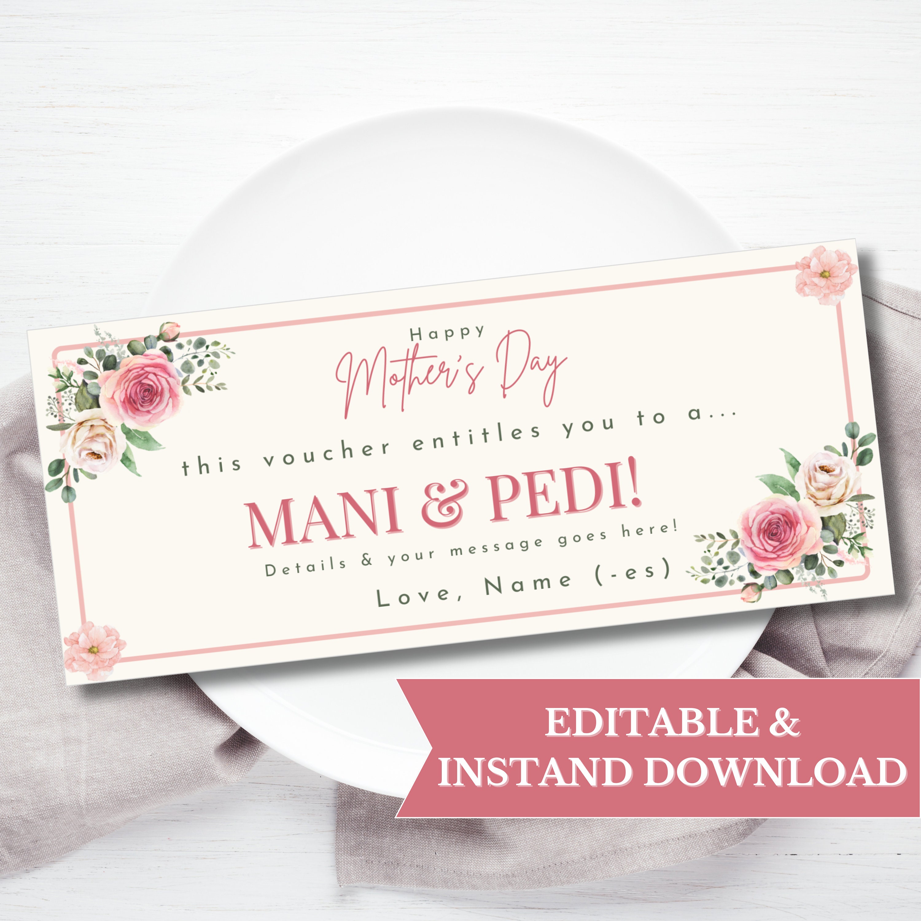 Mother's Day Manicure &amp; Pedicure SPA Gift Certificate Template, Treat ...