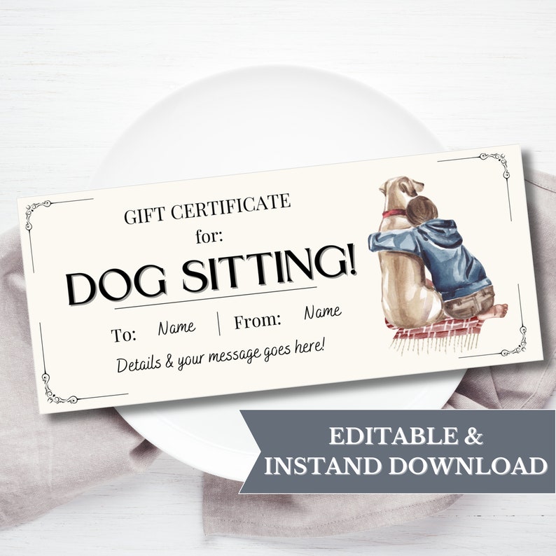Custom Dog Sitting Gift Coupon Template, Pet Sitter Printable Voucher ...