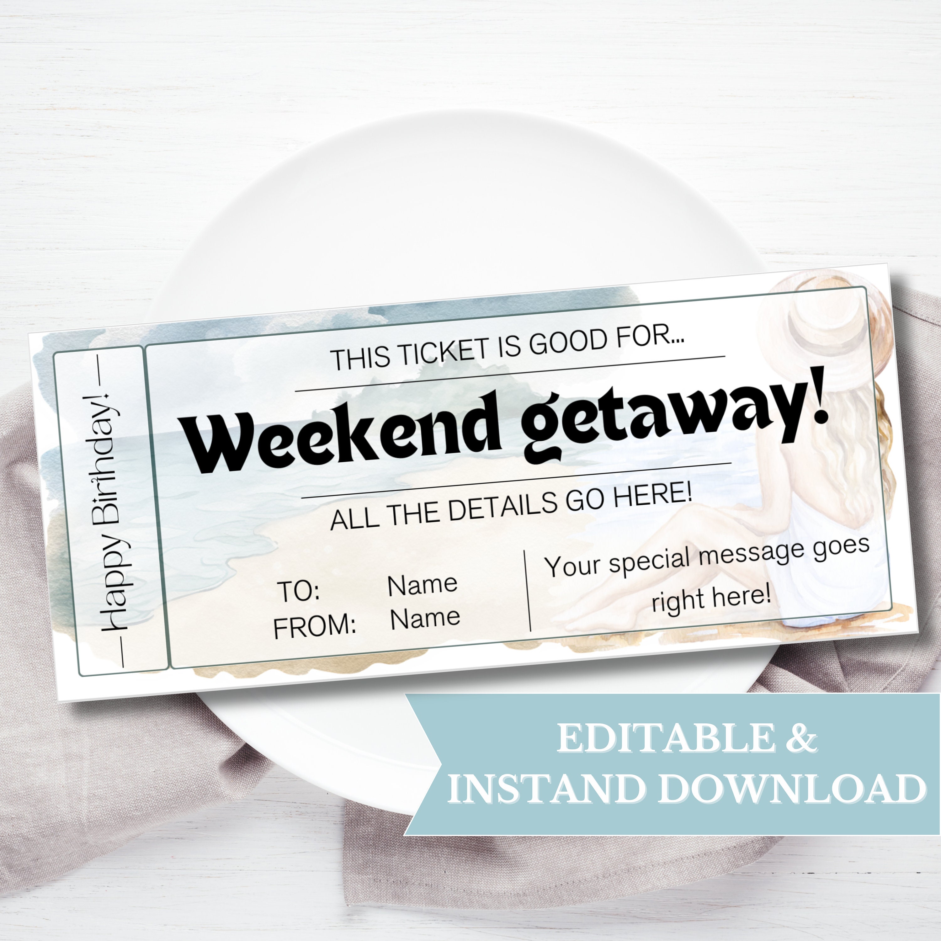 Weekend Getaway Trip Voucher Printable, Birthday Weekend Away Voucher ...