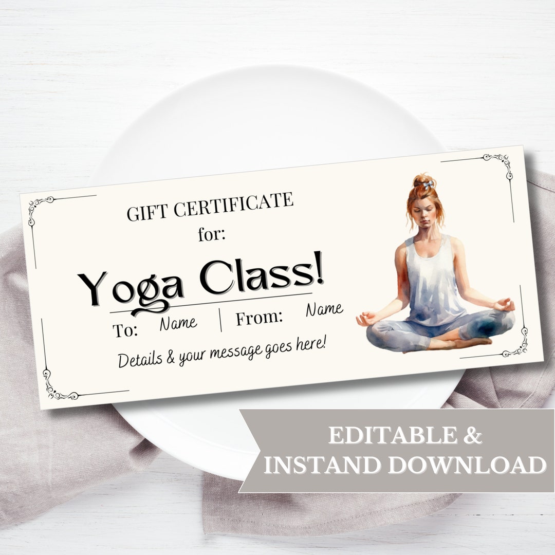 Yoga Class Gift Voucher Printable, Yoga Gift Certificate Template, Customizable Yoga Coupon ...