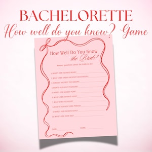 How Well Do You Know the Bride Game – Bridal Shower Quiz, Bachelorette Printable Hen Party Activity for Bride Pink Whimsical Coquette G2-28