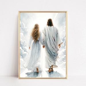 LDS Missionar Abschiedsgeschenk Druck Aquarell, Jesus Christus mit blonder Schwester Missionarin, LDS Jugend Heimkehr Geschenk, digitaler Download I67