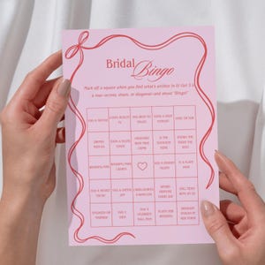 Bingo para despedidas de soltera: juego imprimible para despedidas de soltera, divertida actividad para despedidas de soltera, tarjeta rosa para despedida de soltera, juego de novia coqueta y caprichosa G02-15