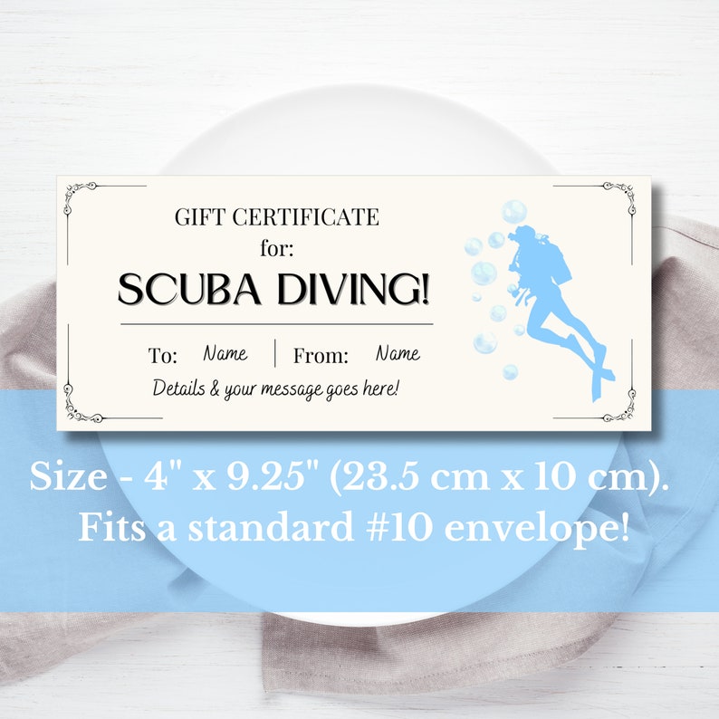 Editable Scuba Diving Gift Certificate Template, Underwater Adventure Voucher Printable