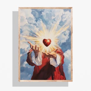 Sacred Heart of Jesus Wall Art, Christian Home Blessing, Catholic Printable Décor Sagrado Corazón Religious Gift LDS Artwork Print Gift P292