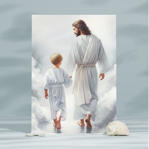 Jesus Walking With A Blond Boy, LDS Baptism Gift Boy, LDS Home Decor, Printable Watercolor Art, I Am A Child Of God, I Walk By Faith I28