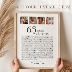 65th Birthday Gifts For Women, 65th Anniversary Custom Reasons Why We Love You Poster, 65th Birthday Dad, Sister 65th Birthday Ideas P56