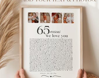 Cadeaux 65e anniversaire pour femme, affiche personnalisée 65e anniversaire des raisons pour lesquelles nous t&#39;aimons, 65e anniversaire de papa, soeur 65e anniversaire d&#39;idées P56