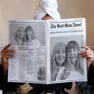Plantilla de periódico para envolver ramo de flores del Día de la Madre, tarjeta imprimible para el Día de la Madre, regalo para mamá primeriza, plantilla de Canva, el mejor regalo para mamá I84