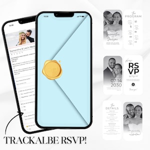 Plantilla de invitación de boda moderna en azul de Canva con RSVP y enlaces de registro rastreables, tarjeta de boda digital clicable, descarga instantánea WI47