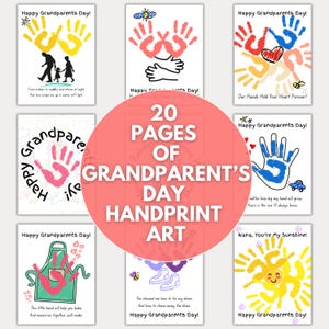 Lot d'oeuvres d'art empreintes de main pour la fête des grands-parents, travaux manuels imprimables pour grand-mère et grand-père, cadeau souvenir DIY des petits-enfants d'âge préscolaire en bas âge préscolaire H13