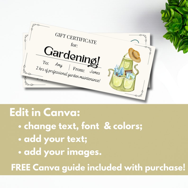 Gardening Gift Voucher Printable, Plant Lover Gift Certificate Template ...