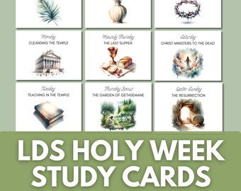 LDS Holy Week Study Cards Printable, Easter Scripture Cards, LDS Easter Advent Countdown, Holy Week Printable for Kids, Easter Story Kit