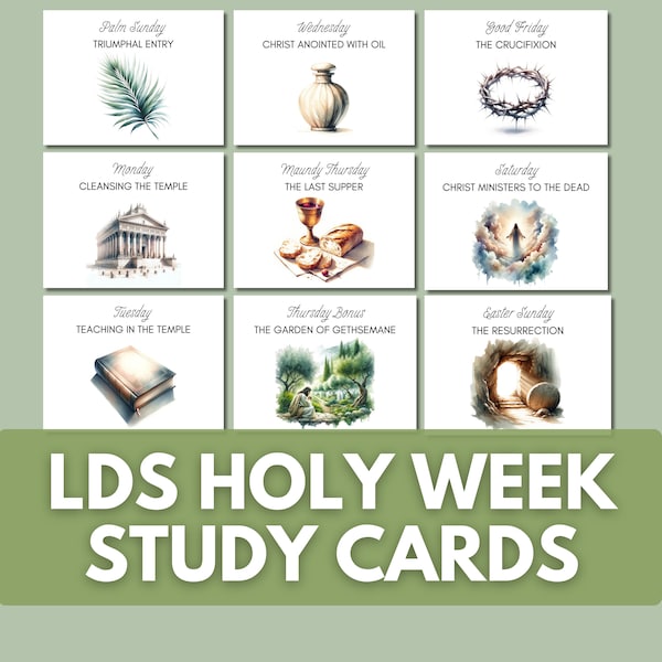 LDS Holy Week Study Cards Printable, Easter Scripture Cards, LDS Easter Advent Countdown, Holy Week Printable for Kids, Easter Story Kit