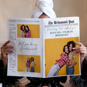 Proposta de jornal para madrinha de casamento, você será meu cartão de madrinha de casamento, convite para festa de casamento personalizável, buquê de flores para impressão I77