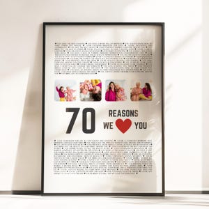 70er Geburtstagsgeschenk Für Frauen, 70er Geburtstagsgeschenk Für Männer, 70er Geburtstagsgeschenk für Mama, 70 Gründe, Wir Lieben Dich Poster, 70 Jahre Altes Geschenk P132